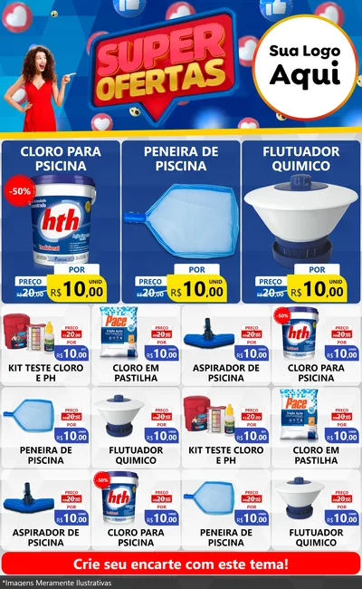 Modelo de Encarte para Encarte Grande com o tema Super Ofertas para Produtos para Piscina