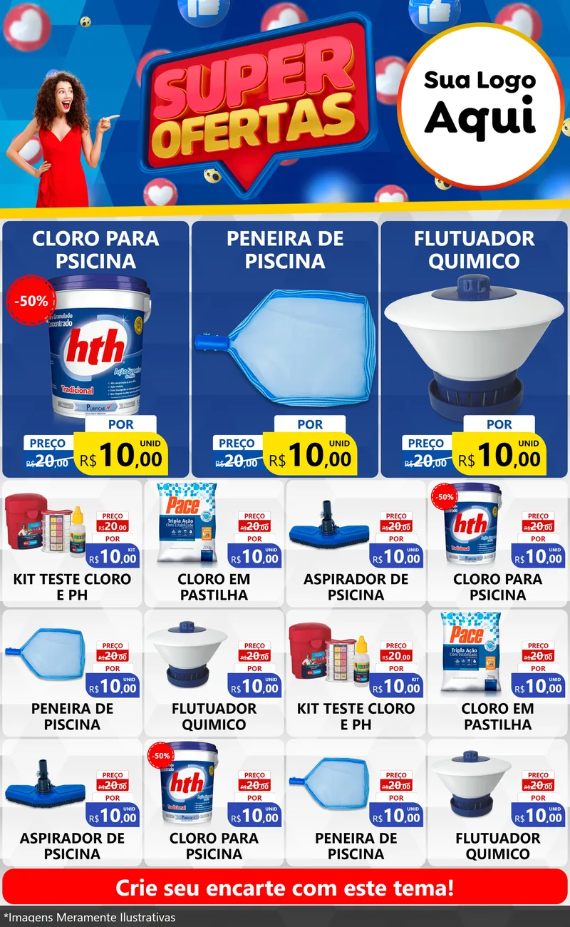 Modelo de Encarte para Encarte Grande com o tema Super Ofertas para Produtos para Piscina