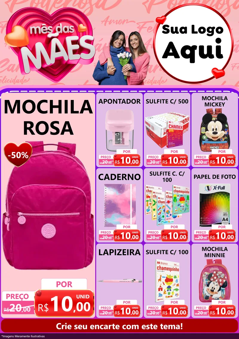 Modelo de Encarte para Encarte A4 Vertical com o tema Mês Das Mães para Papelaria