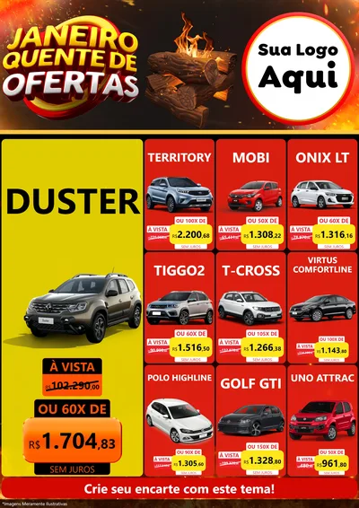 Modelo de Encarte para Encarte A4 Vertical com o tema Janeiro Quente de Ofertas para Concessionaria de Carros