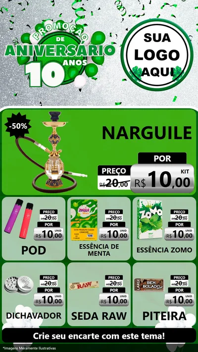 Modelo de Rede Social para Stories com o tema Promoção de Aniversário - 10 Anos para Tabacaria
