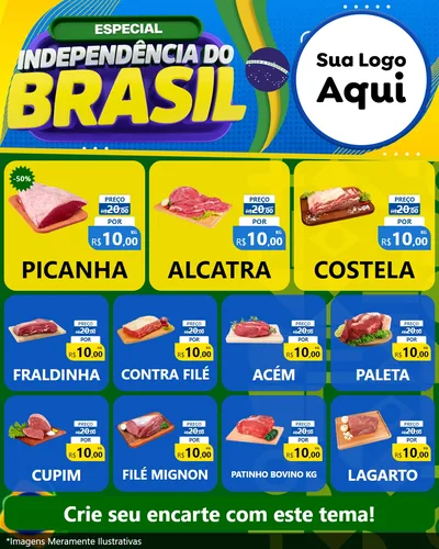 Modelo de Rede Social para Feed Instagram com o tema Especial Independência do Brasil para Açougue