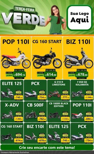 Modelo de Encarte para Encarte Grande com o tema Terça - Feira Verde para Concessionaria de Motos