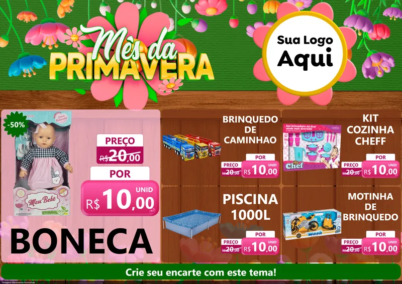 Modelo de Encarte para Encarte A4 Horizontal com o tema Mês da Primavera para Brinquedos