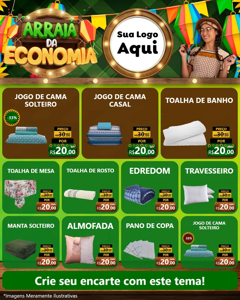 Modelo de Rede Social para Feed Instagram com o tema Arraiá de Economia para Cama, Mesa e Banho