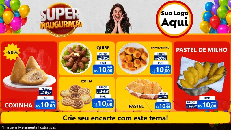 Modelo de TV para TV Horizontal com o tema Super Inauguração para Salgadaria