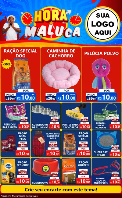 Modelo de Encarte para Encarte Grande com o tema Hora Maluca para Pet Shop