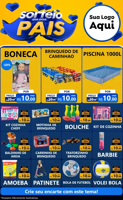 Modelo de Encarte para Encarte Grande com o tema Sorteio Dia dos Pais para Brinquedos