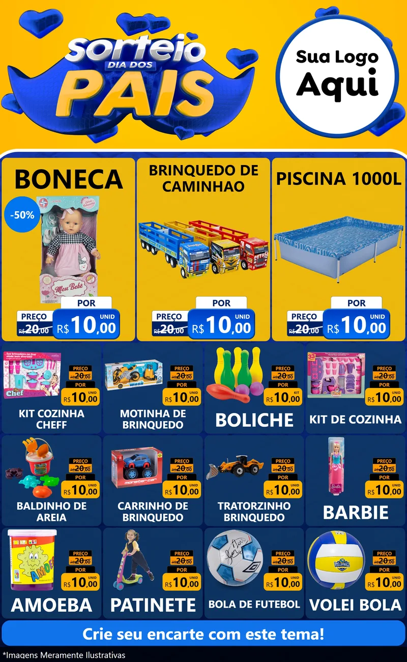 Modelo de Encarte para Encarte Grande com o tema Sorteio Dia dos Pais para Brinquedos