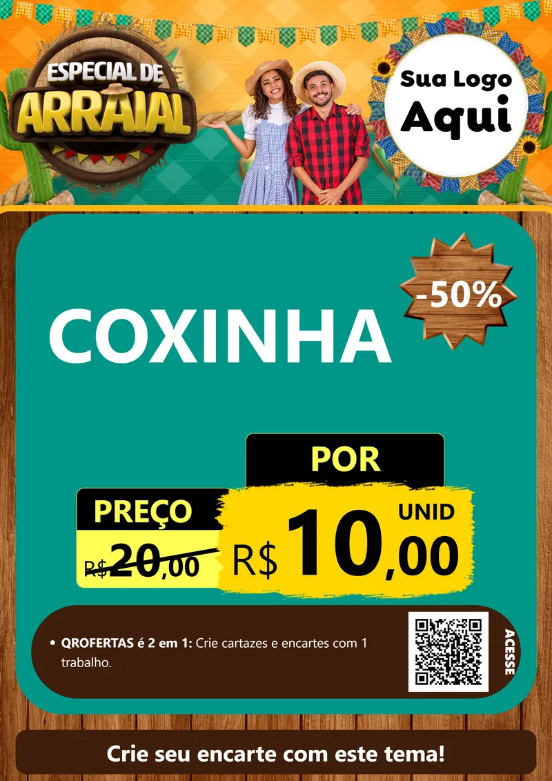 Modelo de Cartaz para Cartaz A4 Vertical com o tema Especial De Arraial para Salgadaria