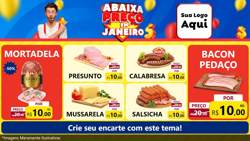 Modelo de TV para TV Horizontal com o tema Abaixa Preço em Janeiro para Frios e Laticínios