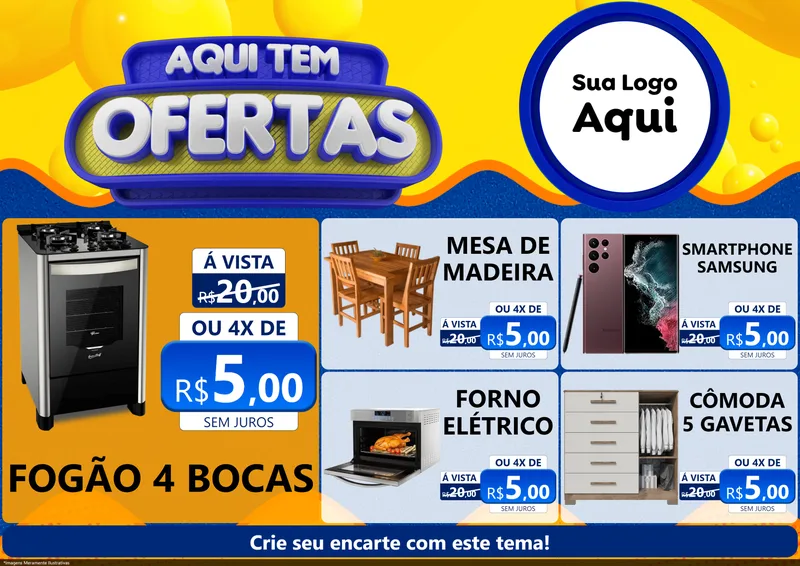 Modelo de Encarte para Encarte A4 Horizontal com o tema Aqui Tem Ofertas para Móveis e Eletro