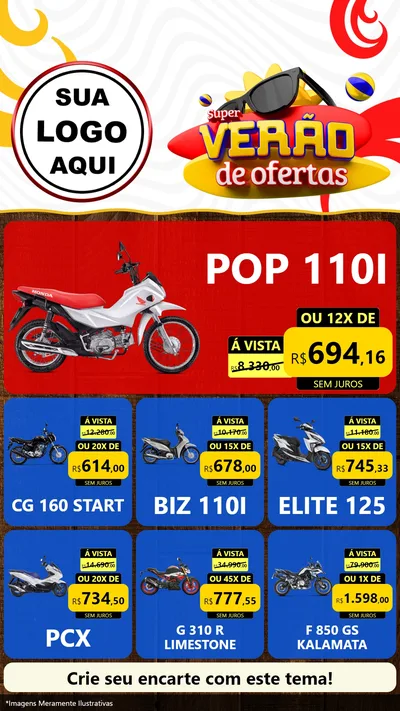 Modelo de Rede Social para Stories com o tema Super Verão de Ofertas para Concessionaria de Motos