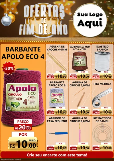 Modelo de Encarte para Encarte A4 Vertical com o tema Ofertas de Fim de Ano para Armarinho e Aviamentos