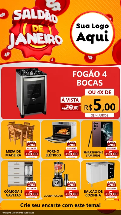 Modelo de Rede Social para Stories com o tema Saldão de Janeiro para Móveis e Eletro