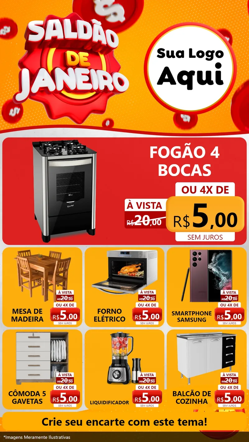 Modelo de Rede Social para Stories com o tema Saldão de Janeiro para Móveis e Eletro