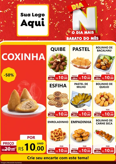 Modelo de Encarte para Encarte A4 Vertical com o tema Dia N o Dia Mais Barato do Mês para Salgadaria