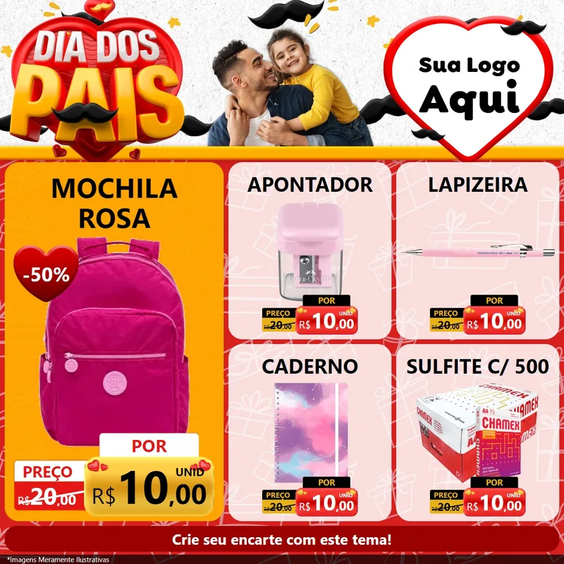 Modelo de Rede Social para Feed Facebook com o tema Dia dos Pais para Papelaria