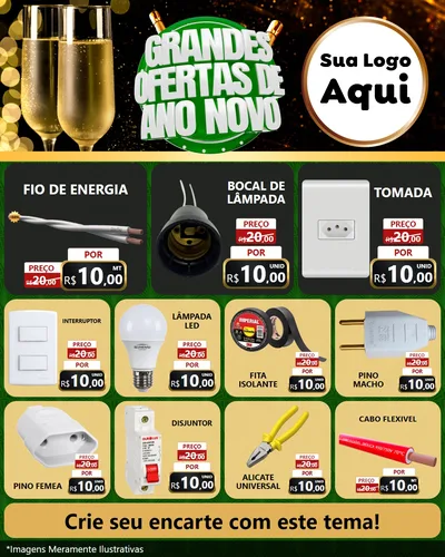 Modelo de Rede Social para Feed Instagram com o tema Grandes Ofertas de Ano Novo para Materiais Elétricos