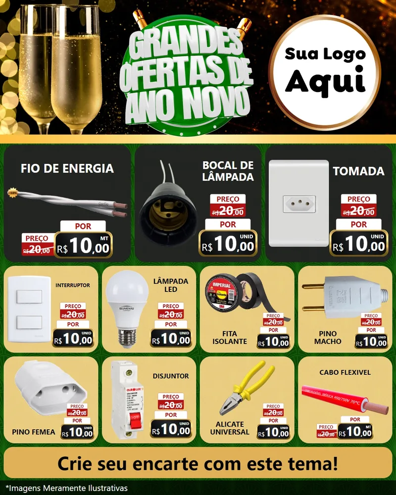 Modelo de Rede Social para Feed Instagram com o tema Grandes Ofertas de Ano Novo para Materiais Elétricos