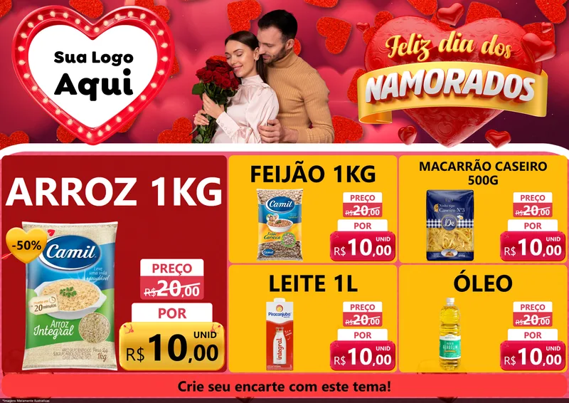 Modelo de Encarte para Encarte A4 Horizontal com o tema Feliz Dia Dos Namorados para Supermercado