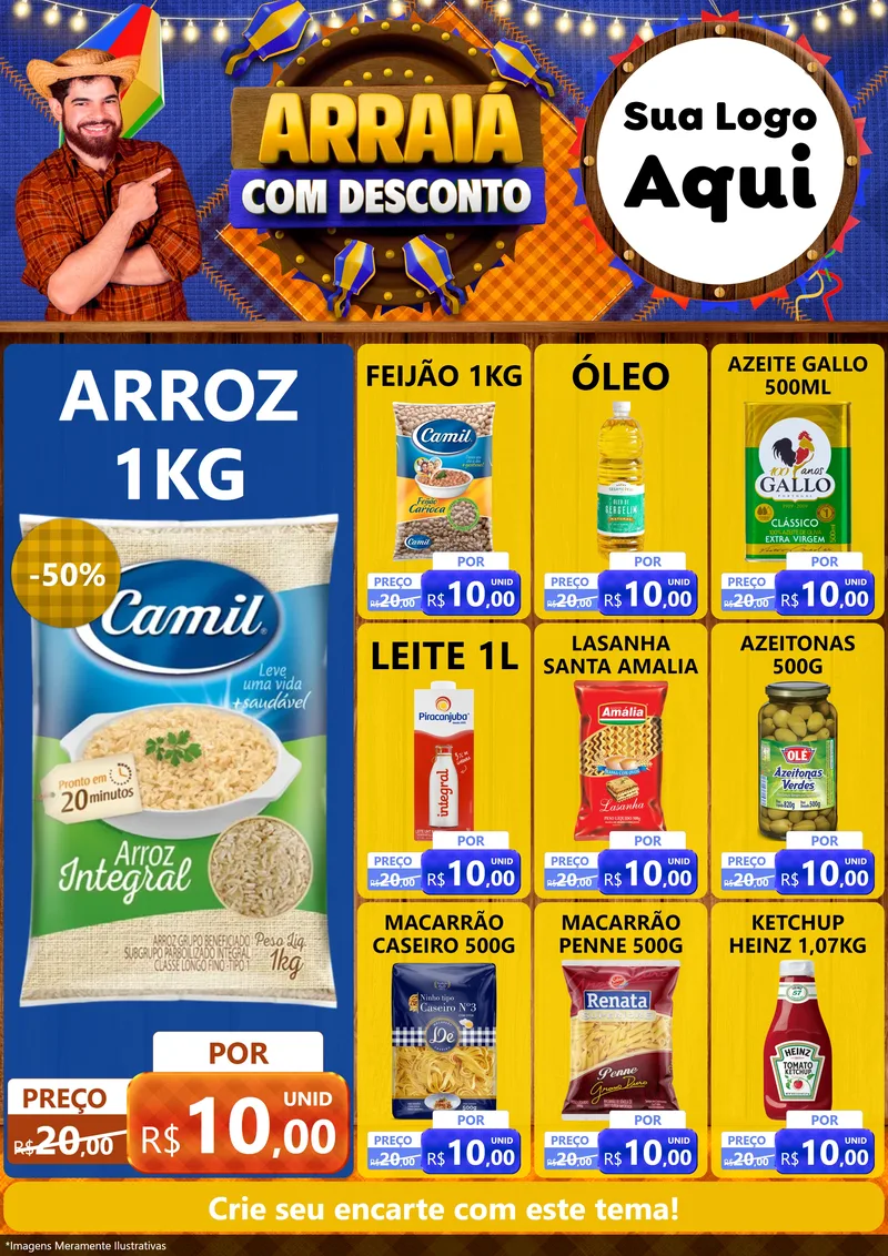 Modelo de Encarte para Encarte A4 Vertical com o tema Arraiá Com Desconto para Supermercado
