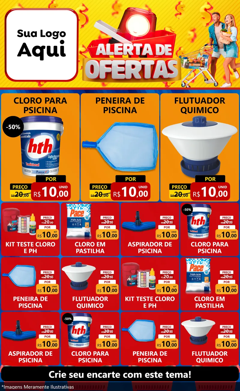 Modelo de Encarte para Encarte Grande com o tema Alerta de Ofertas para Produtos para Piscina