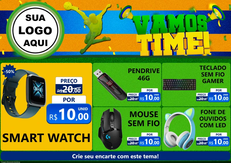 Modelo de Encarte para Encarte A4 Horizontal com o tema Vamos Time! para Informática
