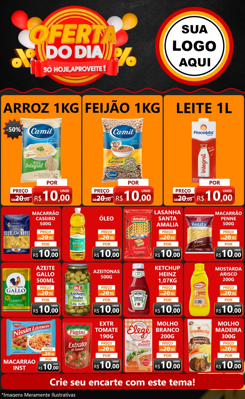 Modelo de Encarte para Encarte Grande com o tema Oferta do Dia - Só hoje, Aproveite! para Supermercado