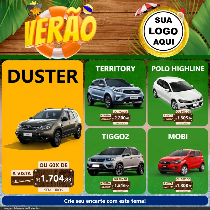 Modelo de Rede Social para Feed Facebook com o tema Verão para Concessionaria de Carros