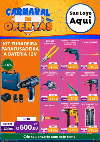 Modelo de Encarte para Encarte A4 Vertical com o tema Carnaval de Ofertas para Maquinas e Ferramentas