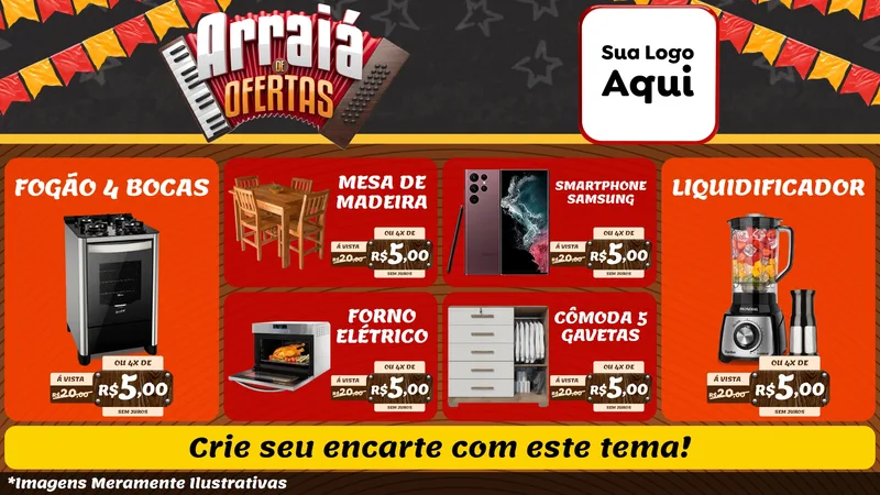 Modelo de TV para TV Horizontal com o tema Arraiá de Ofertas - Junina para Móveis e Eletro