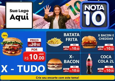 Modelo de Encarte para Encarte A4 Horizontal com o tema Nota 10 para Hamburgueria