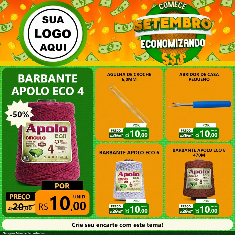 Modelo de Rede Social para Feed Facebook com o tema Comece Setembro Economizando para Armarinho e Aviamentos