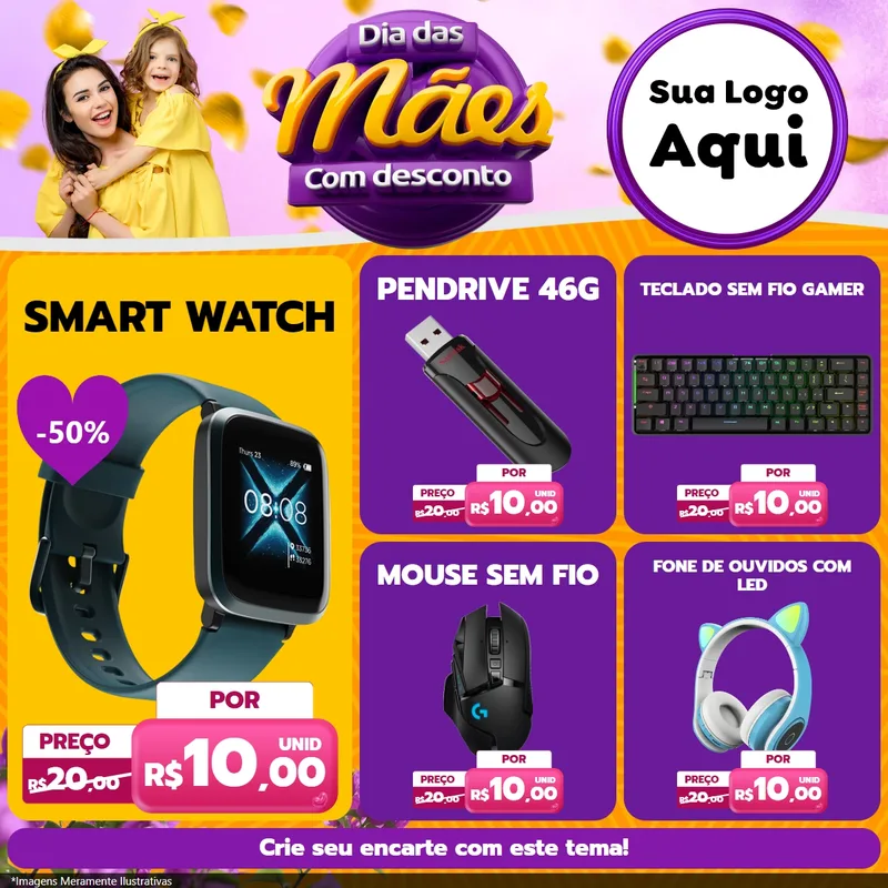 Modelo de Rede Social para Feed Facebook com o tema Dia das Mães com Desconto para Informática