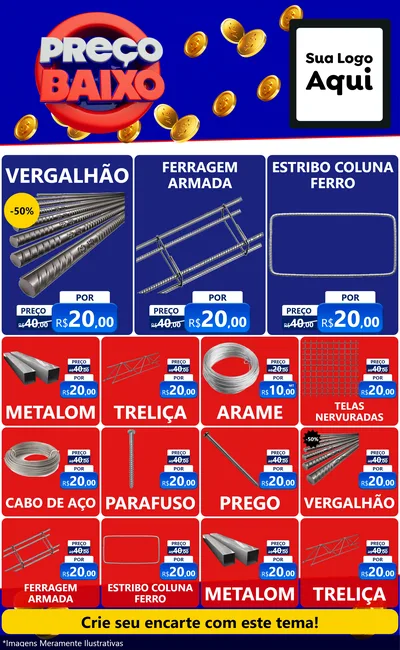 Modelo de Encarte para Encarte Grande com o tema Preço Baixo para Ferragens