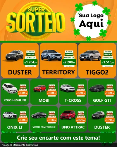 Modelo de Rede Social para Feed Instagram com o tema Super Sorteio para Concessionaria de Carros