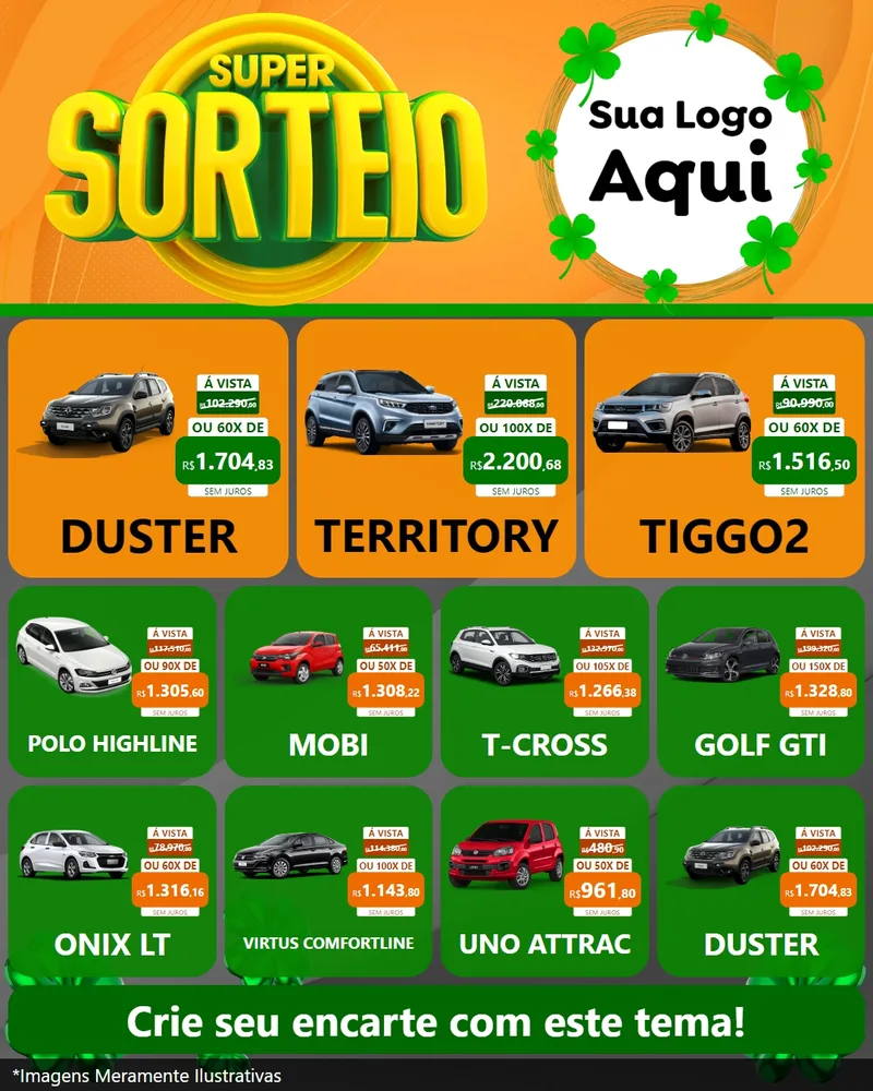 Modelo de Rede Social para Feed Instagram com o tema Super Sorteio para Concessionaria de Carros