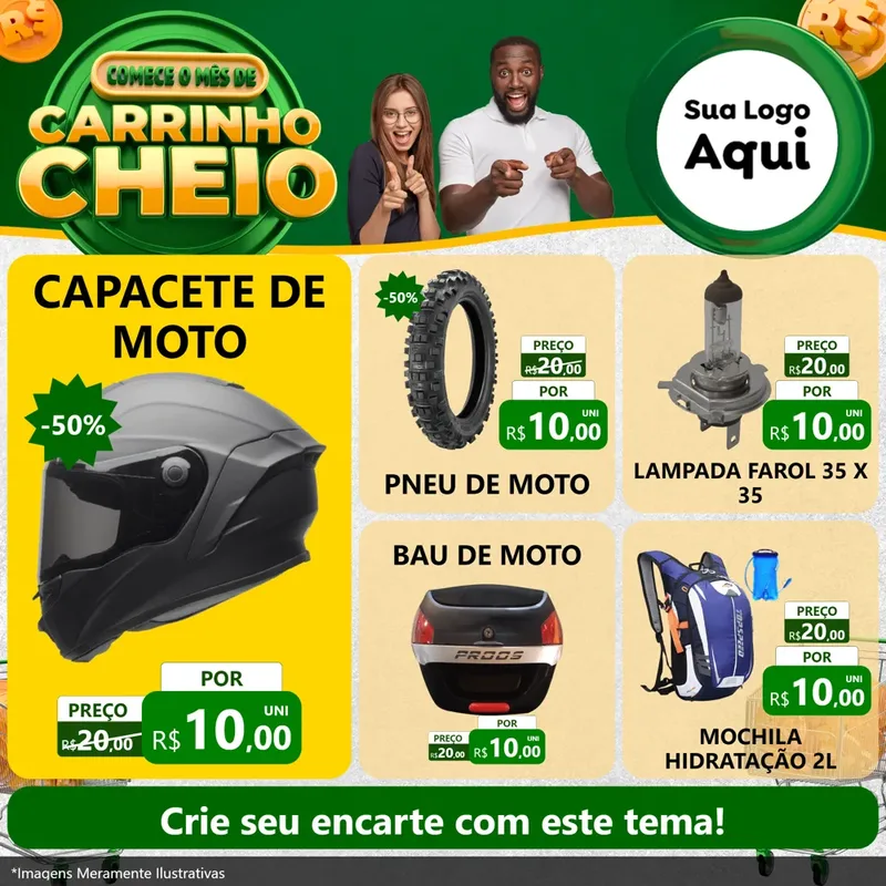 Modelo de Rede Social para Feed Facebook com o tema Carrinho Cheio para Moto peças