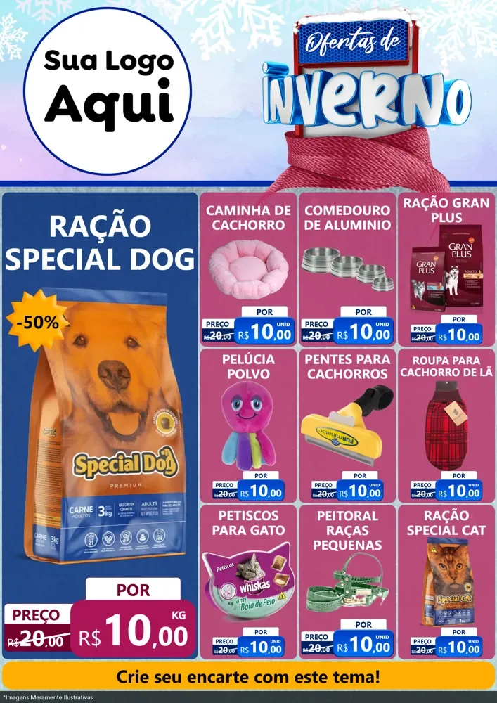 Modelo de Encarte para Encarte A4 Vertical com o tema Ofertas de Inverno para Pet Shop