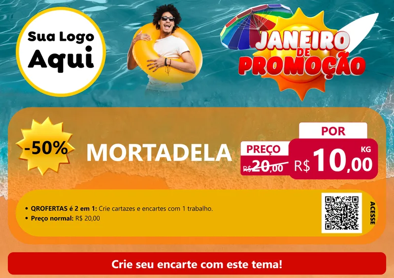 Modelo de Cartaz para Cartaz A4 Horizontal com o tema Janeiro de Promoção para Frios e Laticínios