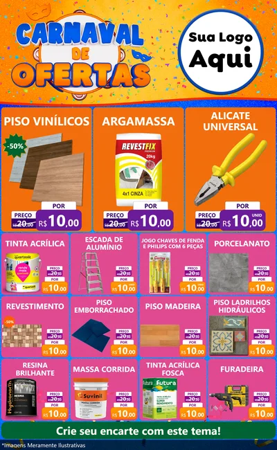 Modelo de Encarte para Encarte Grande com o tema Carnaval de Ofertas para Material para Construção