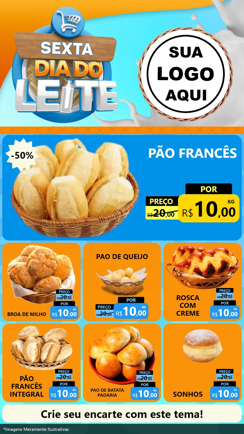 Modelo de Rede Social para Stories com o tema Sexta Dia do Leite para Padaria