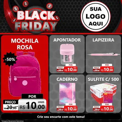Modelo de Rede Social para Feed Facebook com o tema Black Friday para Papelaria
