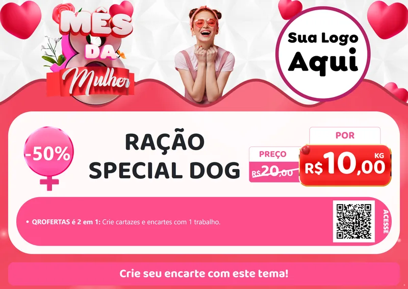 Modelo de Cartaz para Cartaz A4 Horizontal com o tema Mês da Mulher para Pet Shop