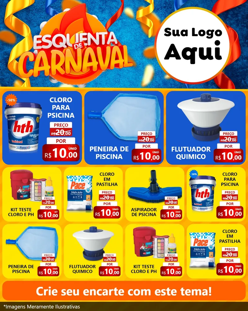 Modelo de Rede Social para Feed Instagram com o tema Esquenta de Carnaval para Produtos para Piscina