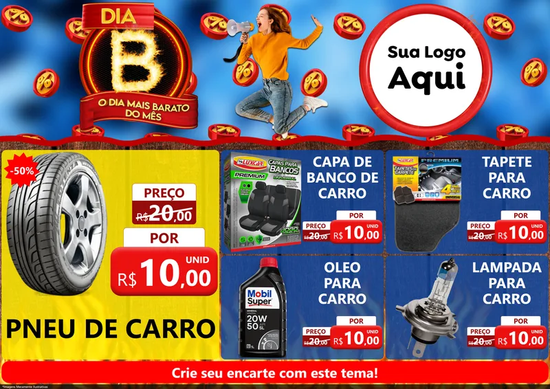 Modelo de Encarte para Encarte A4 Horizontal com o tema Dia B - O Dia Mais Barato Do Mês para Auto peças