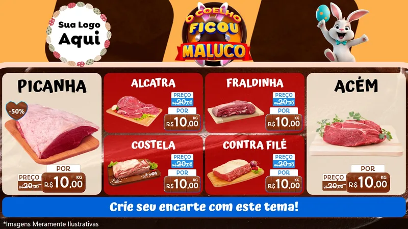 Modelo de TV para TV Horizontal com o tema O Coelho Ficou Maluco - Páscoa para Açougue