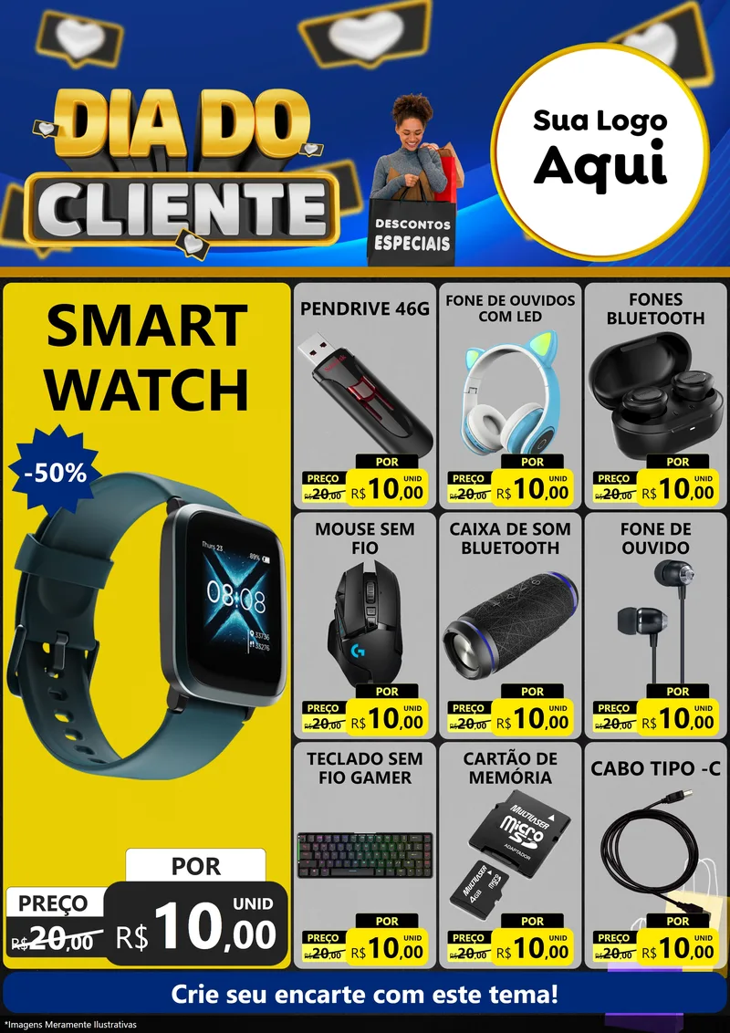 Modelo de Encarte para Encarte A4 Vertical com o tema Dia Do Cliente para Informática