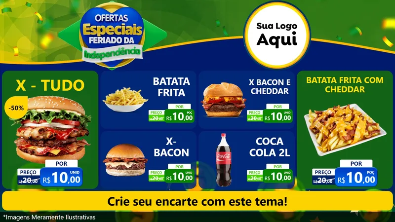 Modelo de TV para TV Horizontal com o tema Ofertas Especiais Feriado da Independência para Hamburgueria